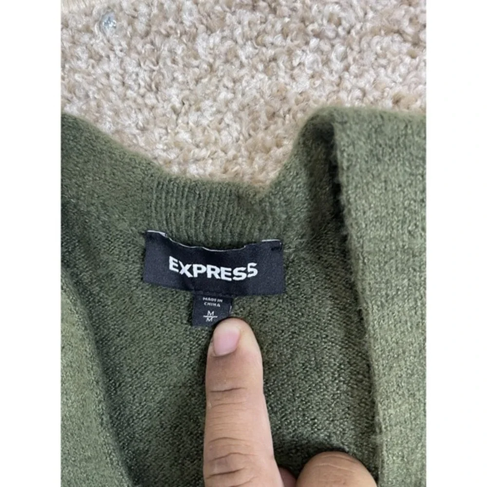 Express Womens Open Front Green Cardigan Relaxed Fit Pockets Size M - Picture 2 of 7
